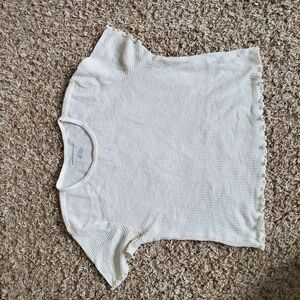 Cream Ribbed Short Sleeve Top